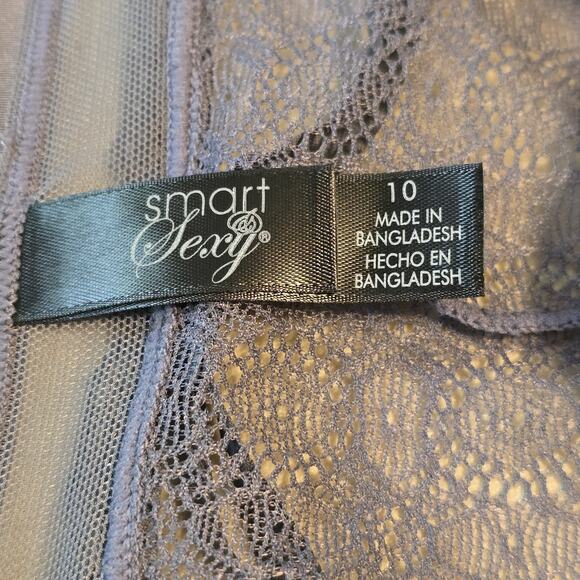 Smart & Sexy The Curvy Collection High Rise Cheekini Womens 10 Gray Lace Mesh - Picture 5 of 8